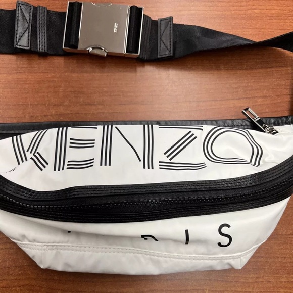 KENZO BUM BAG FANNY PACK WAIST BELT BAG WHITE TWO COMPARTMENT SPORT LOGO - Picture 9 of 10